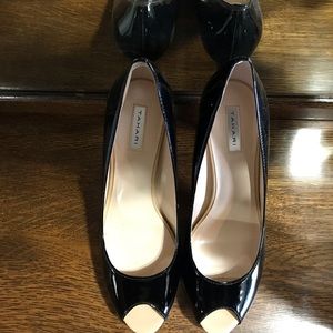 Tahari Black Patent Leather Open Toe Pumps
